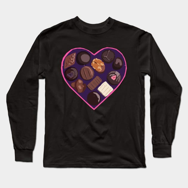 Heart Shaped Box of Chocolates Long Sleeve T-Shirt by KA Textiles and Designs